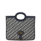 ディオール トロッター CD ロゴ ハンドバッグ ネイビー ベージュ キャンバス レザー レディース Dior 【中古】